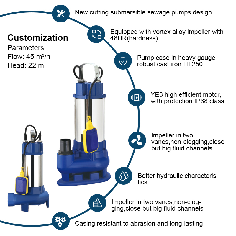 Pompe submersible pour eaux usées en acier inoxydable série V