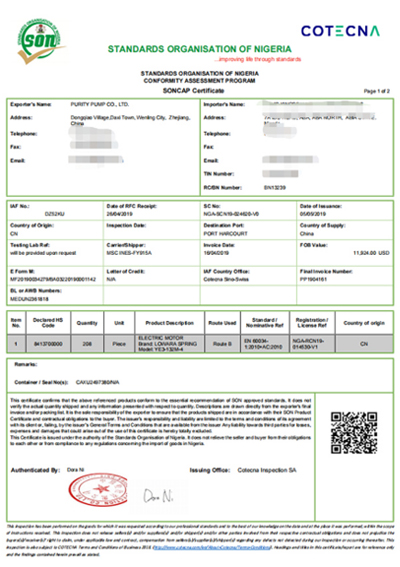 Exportation de certificat SONCAP vers les pays africains (Nigéria)